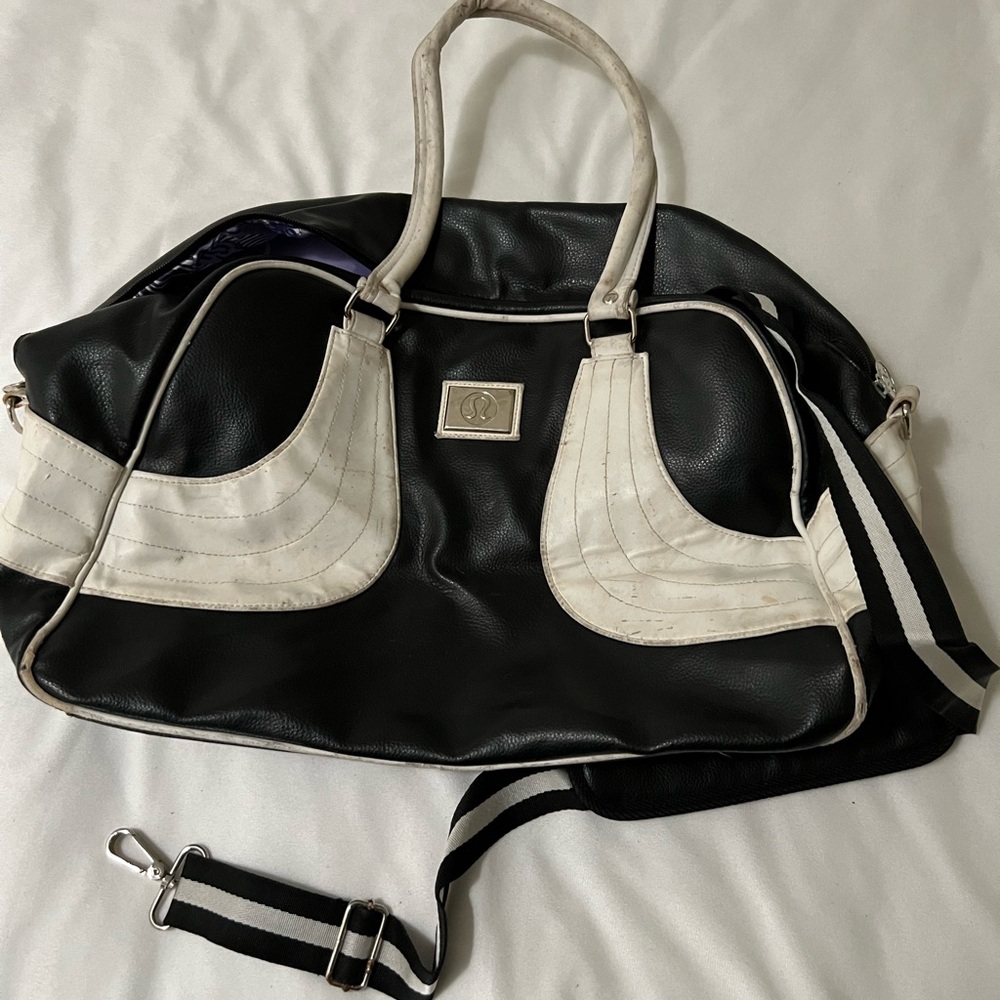 Lululemon Black and White Leather Duffel Bag
